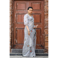 Ankita Grey Chiffon Handwork Saree