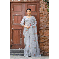 Ankita Grey Chiffon Handwork Saree