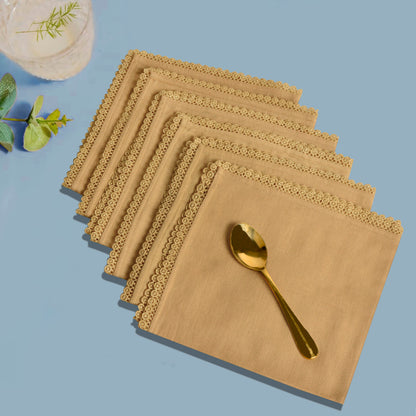 Dining Table Premium Cotton Table Napkin with Crochet Ends (Set of 6, Beige)