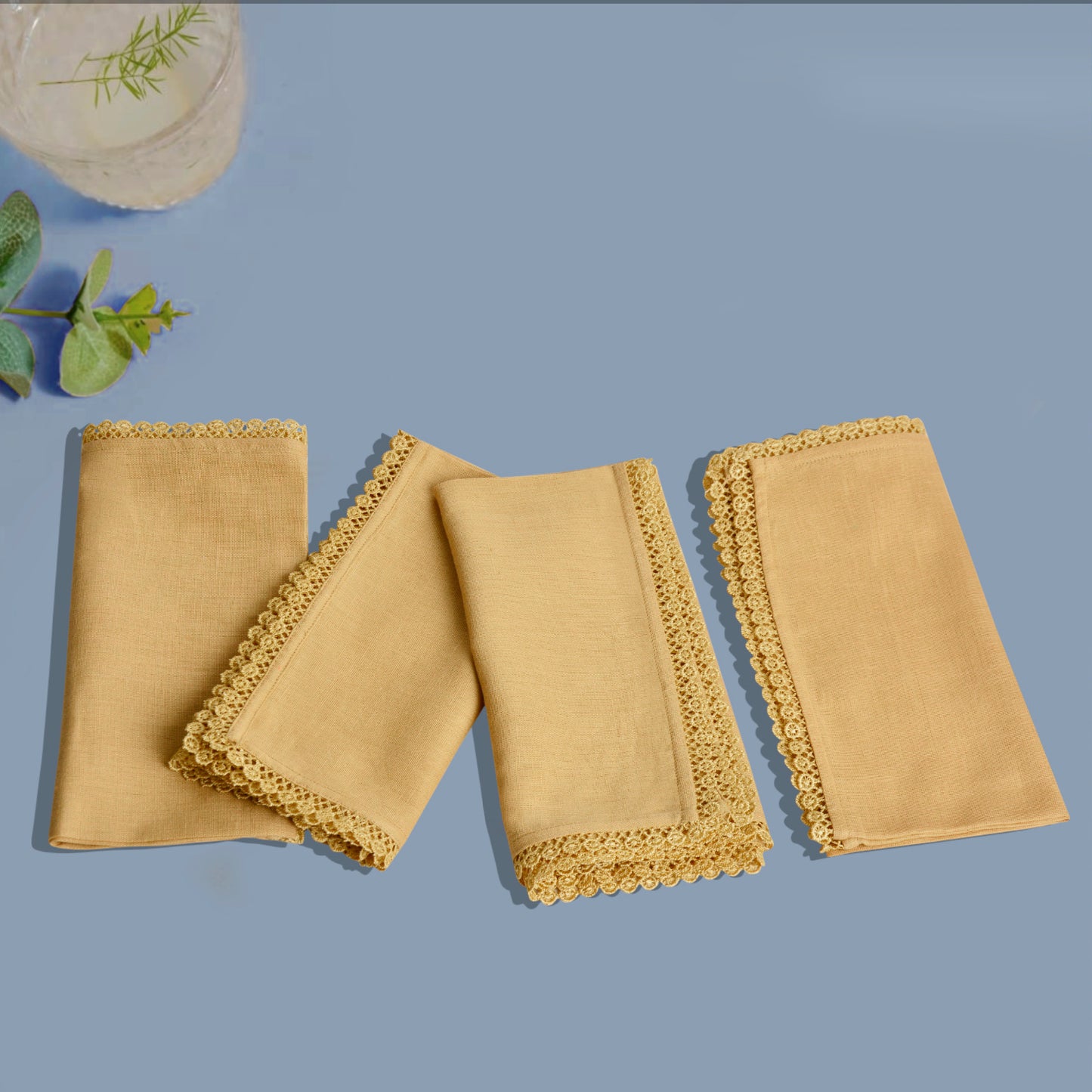 Dining Table Premium Cotton Table Napkin with Crochet Ends (Set of 6, Beige)
