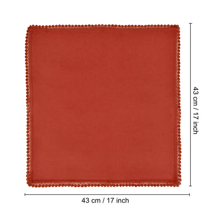 Dining Table Premium Cotton Table Napkin with Crochet Ends (Set of 6, Rust)