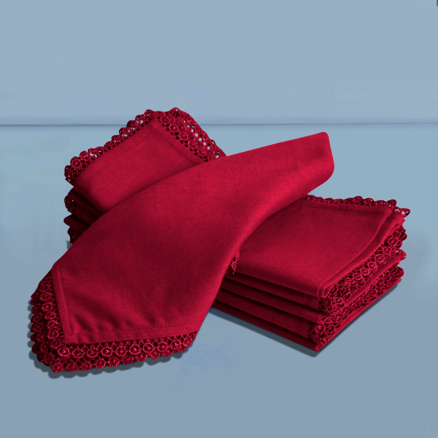 Dining Table Premium Cotton Table Napkin with Crochet Ends (Set of 6, Maroon)