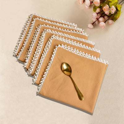 Dining Table Premium Cotton Table Napkin with Crochet Ends (Set of 6 , L x B – 17 x 17 inch , Beige)