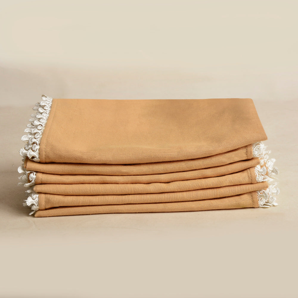 Dining Table Premium Cotton Table Napkin with Crochet Ends (Set of 6 , L x B – 17 x 17 inch , Beige)