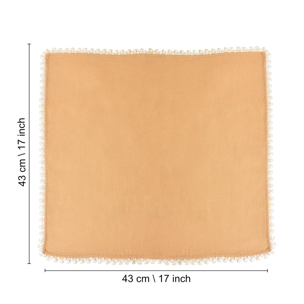 Dining Table Premium Cotton Table Napkin with Crochet Ends (Set of 6 , L x B – 17 x 17 inch , Beige)