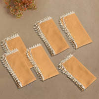 Dining Table Premium Cotton Table Napkin with Crochet Ends (Set of 6 , L x B – 17 x 17 inch , Beige)