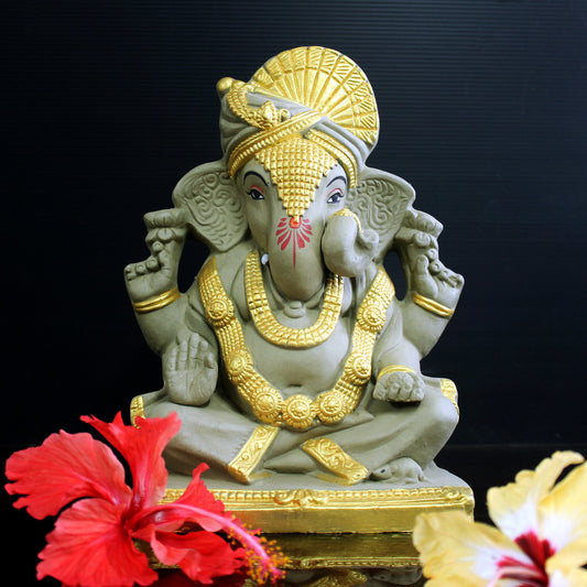 Handcrafted Eco Friendly Water Dissolvable Maharaja Ganesha Idol