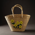 Beige Handcrafted Natural Water Reed Embroidered Shopping Bag