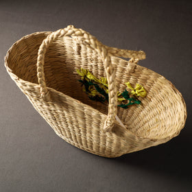 Beige Handcrafted Natural Water Reed Embroidered Shopping Bag