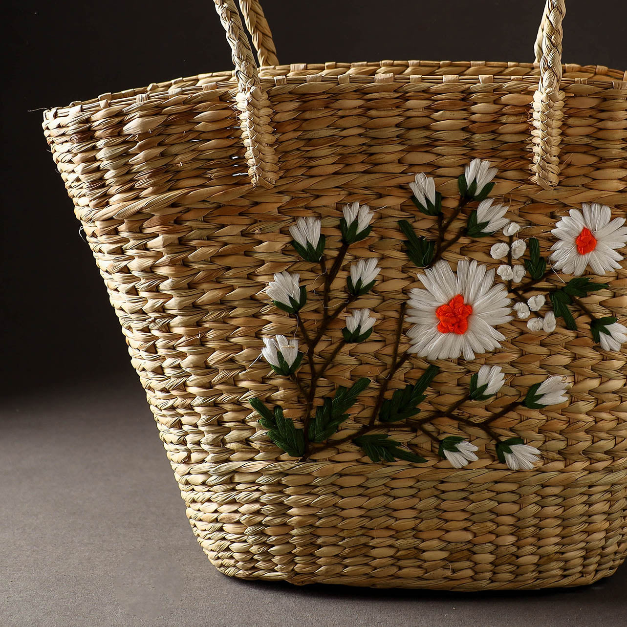 Handcrafted Natural Water Reed Embroidered Shopping Bag