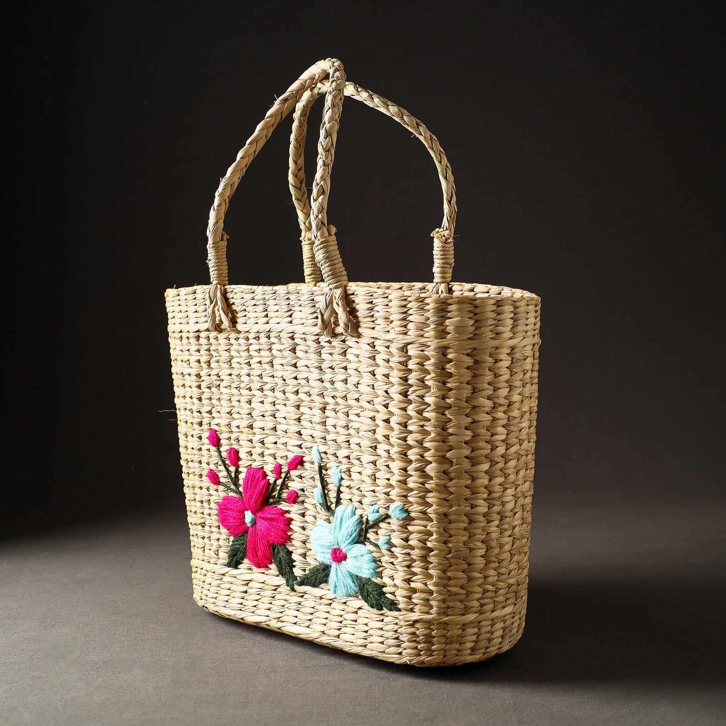 Handcrafted Natural Water Reed Embroidered Shopping Bag