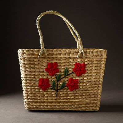 Handcrafted Natural Water Reed Embroidered Shopping Bag