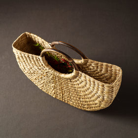 Beige Handcrafted Natural Water Reed Embroidered Hand Bag