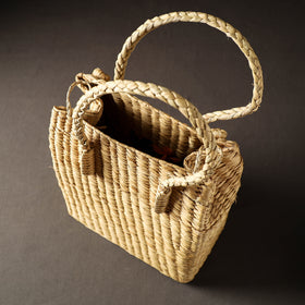 Beige Handcrafted Natural Water Reed Embroidered Shopping Bag