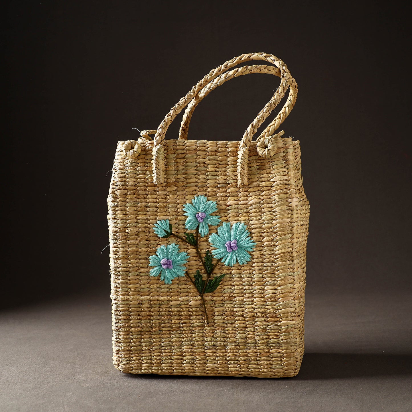 Handcrafted Natural Water Reed Embroidered Shopping Bag