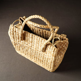 Beige Handcrafted Natural Water Reed Embroidered Shopping Bag