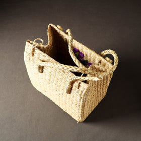 Beige Handcrafted Natural Water Reed Embroidered Shopping