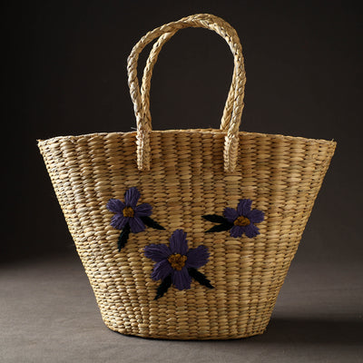 Handcrafted Natural Water Reed Embroidered Shopping Bag