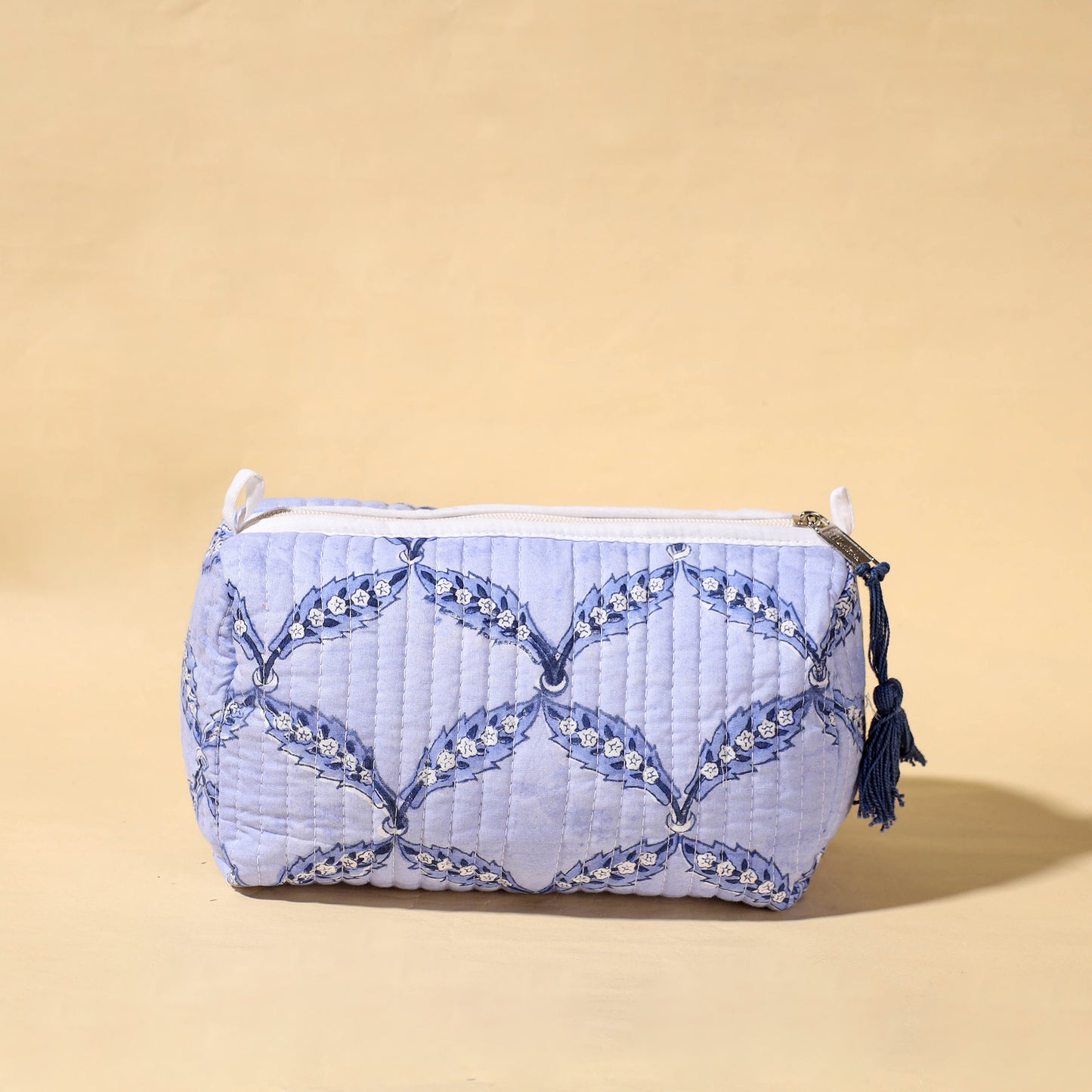 Handmade Cotton Fabric Quilted Utility Pouch With Tassel