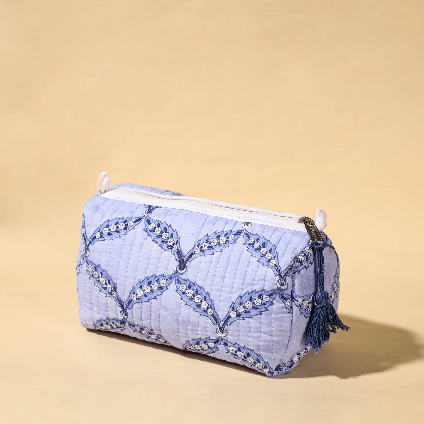 Handmade Cotton Fabric Quilted Utility Pouch With Tassel