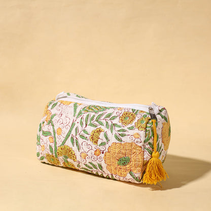 Handmade Cotton Fabric Quilted Utility Pouch With Tassel
