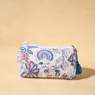 Handmade Cotton Fabric Quilted Utility Pouch With Tassel