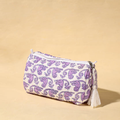 Handmade Cotton Fabric Quilted Utility Pouch With Tassel