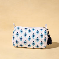 White - Handmade Cotton Fabric Quilted Utility Pouch With Tassel