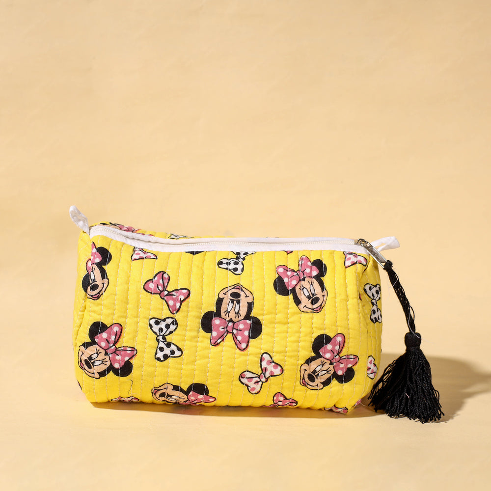 Yellow - Handmade Cotton Fabric Quilted Utility Pouch With Tassel