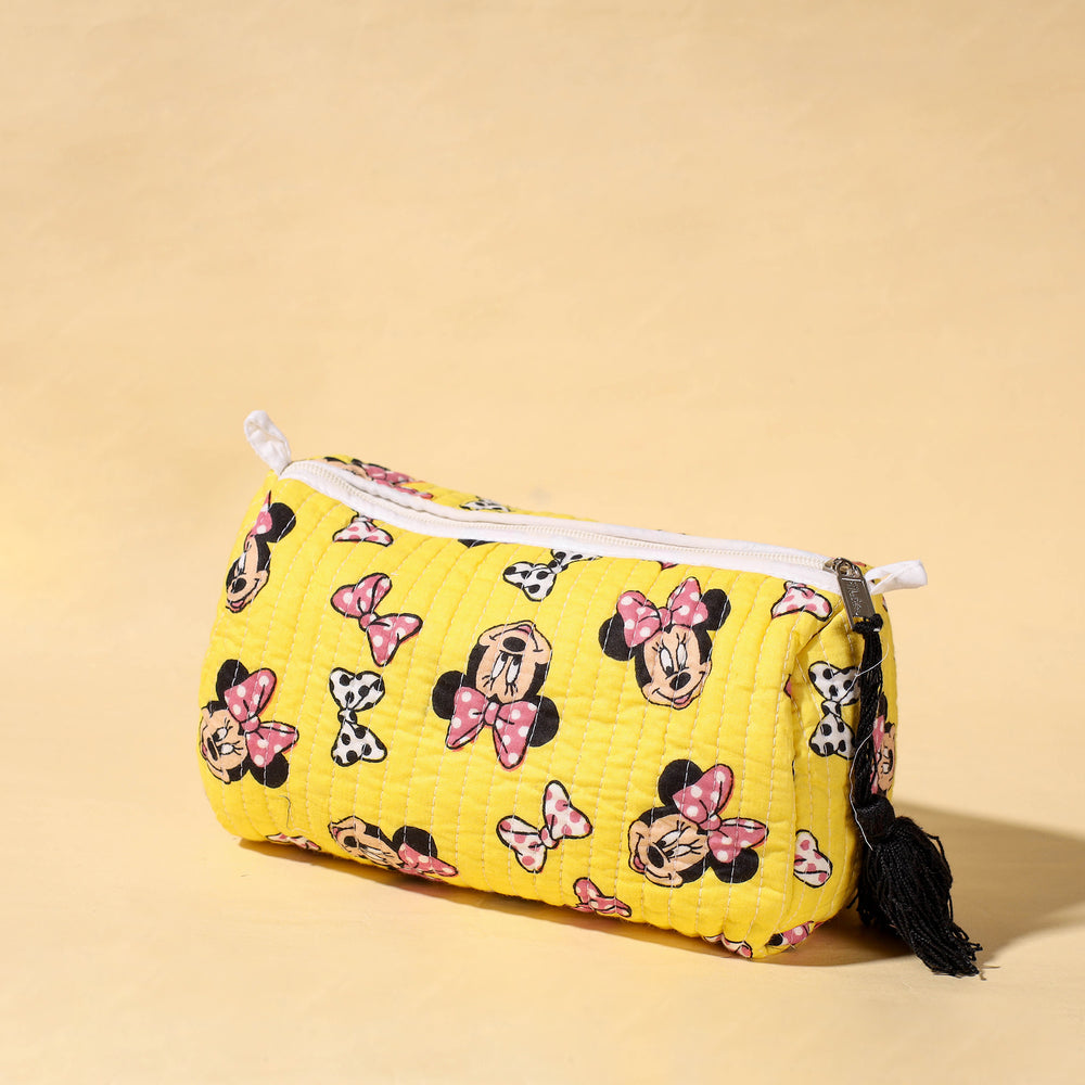 Yellow - Handmade Cotton Fabric Quilted Utility Pouch With Tassel