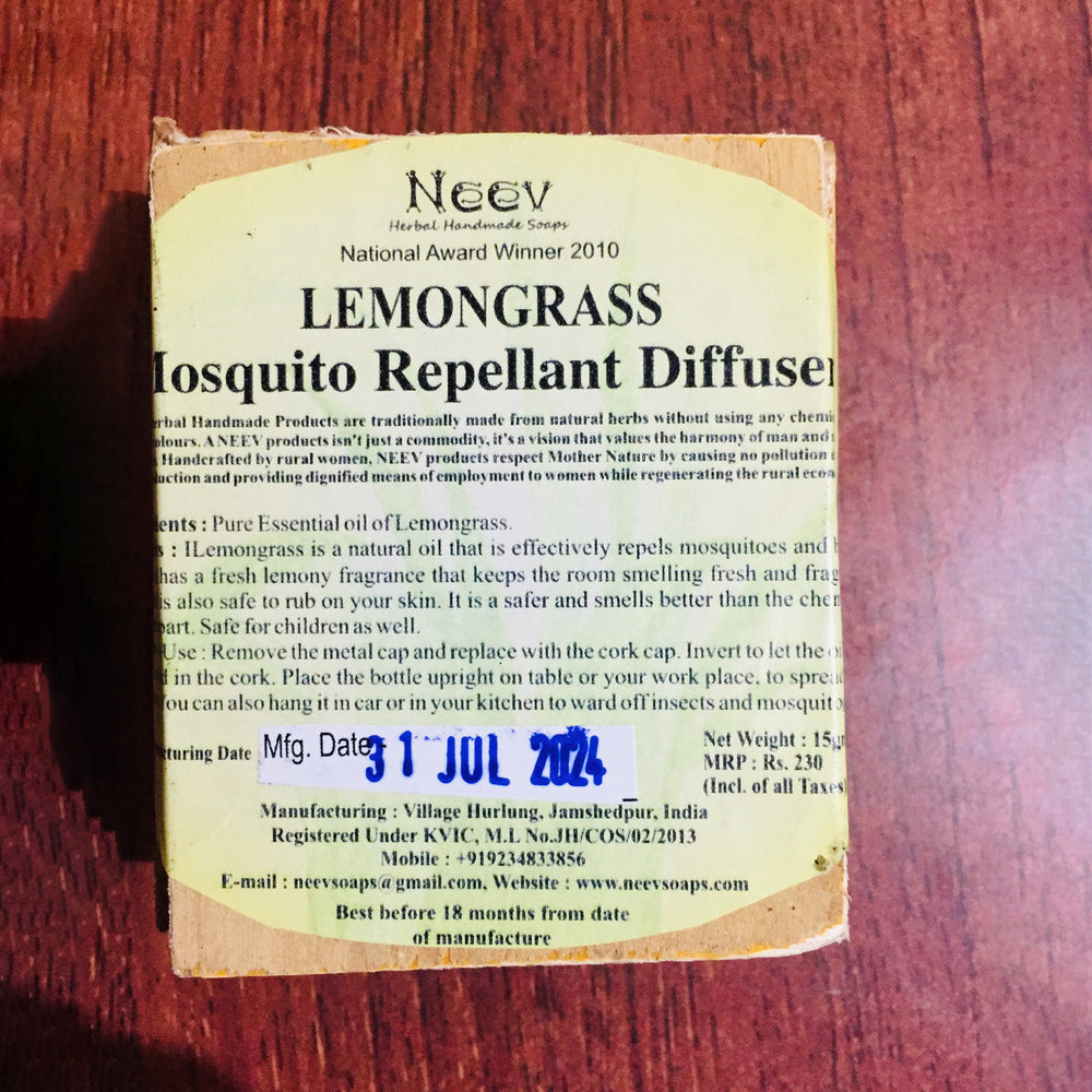 Natural Handmade Mosquito Repellent Lemongrass Diffuser  - Uplifts Mood and Fights Depression