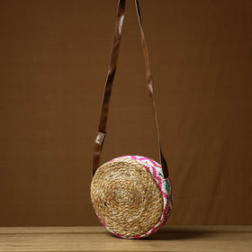 Beige Handcrafted Multipurpose Jute Round Sling Bag