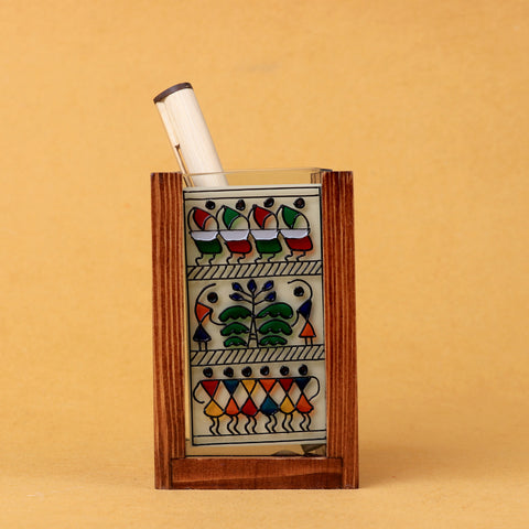 Hari - Hand-Painted Glass Pen Stand