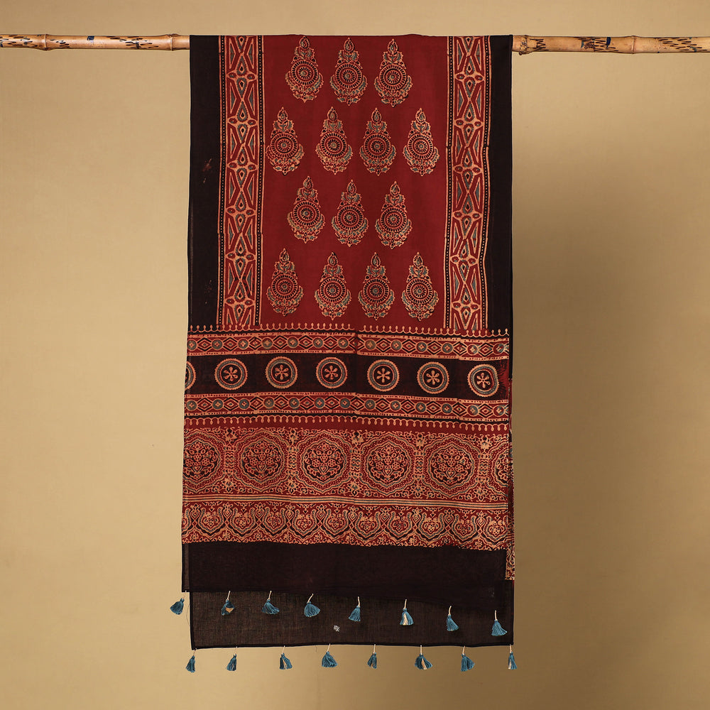 Ajrakh Block Printed Mul Cotton Stole with Tassels
 
