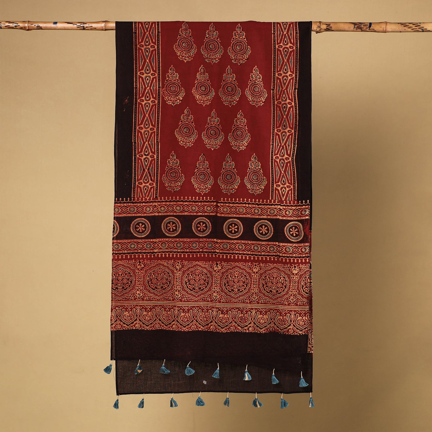 Ajrakh Block Printed Mul Cotton Stole with Tassels
 
