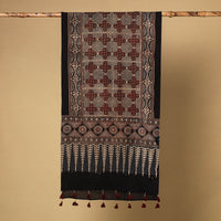 Black - Ajrakh Block Printed Mul Cotton Stole with Tassels