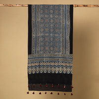 Black - Ajrakh Block Printed Mul Cotton Stole with Tassels