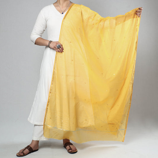 Yellow - Traditional Chanderi Silk Handloom Zari Buti Dupatta with Tassels