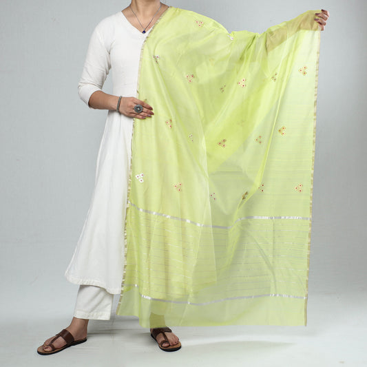 Green - Traditional Chanderi Silk Handloom Zari Buti Dupatta with Tassels