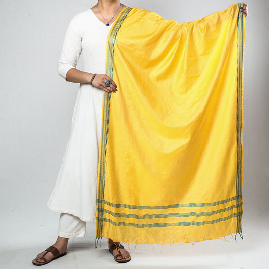 Yellow - Vidarbha Tussar Cotton Handloom Dobby Border Dupatta