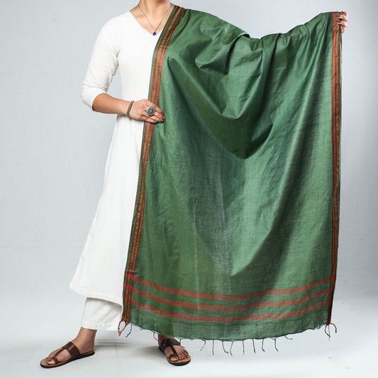 Green - Vidarbha Tussar Cotton Handloom Dobby Border Dupatta