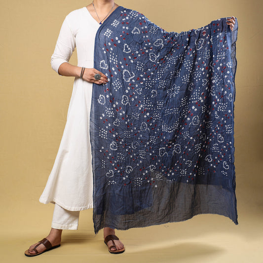 Blue - Kutch Bandhani Tie-Dye Cotton Dupatta