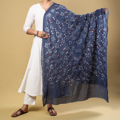 Blue - Kutch Bandhani Tie-Dye Cotton Dupatta