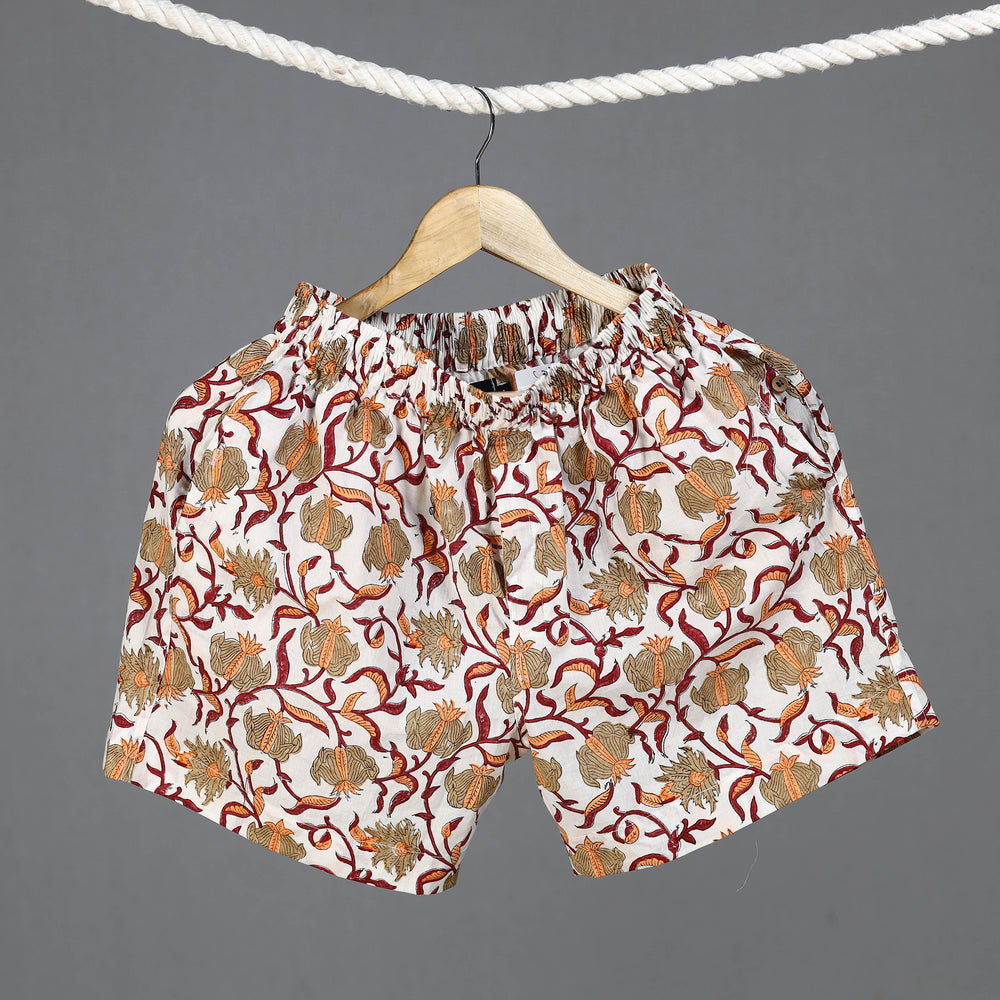 Multicolor - Sanganeri Block Printed Cotton Unisex Boxer/Shorts