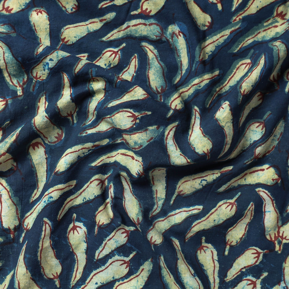 Green - तीखी मिर्ची - Blue Bindaas Block Printed Cotton Fabric