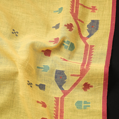 Yellow - Bengal Jamdani Buti Handloom Cotton Fabric