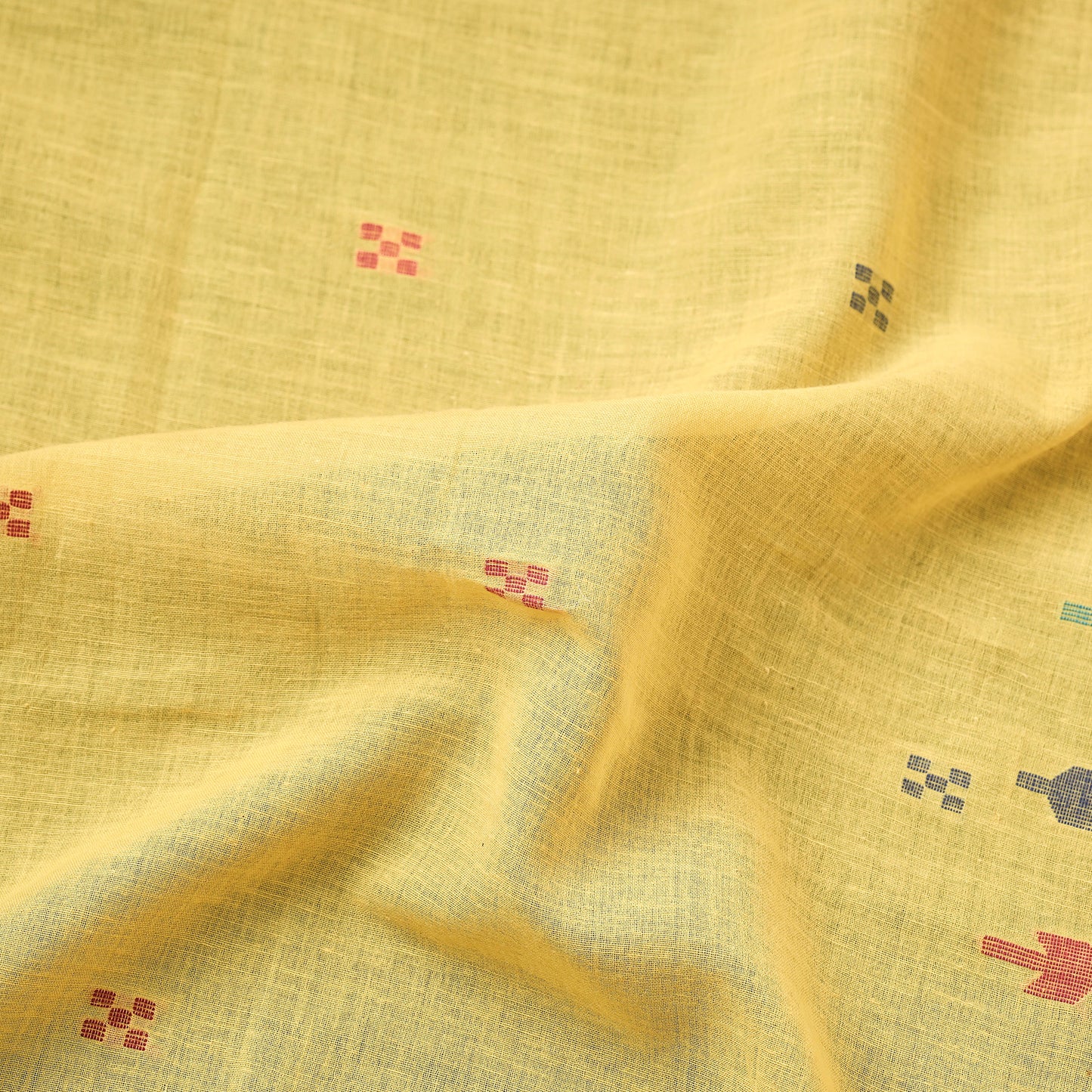 Yellow - Bengal Jamdani Buti Handloom Cotton Fabric