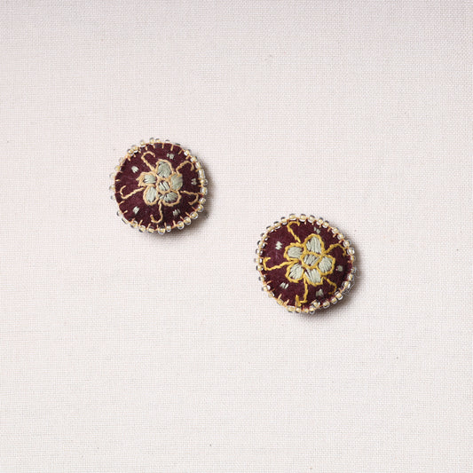 Flower Hand Embroidered Felt & Beadwork Buttons (Set of 2)