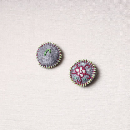 Flower Hand Embroidered Felt & Beadwork Buttons (Set of 2)