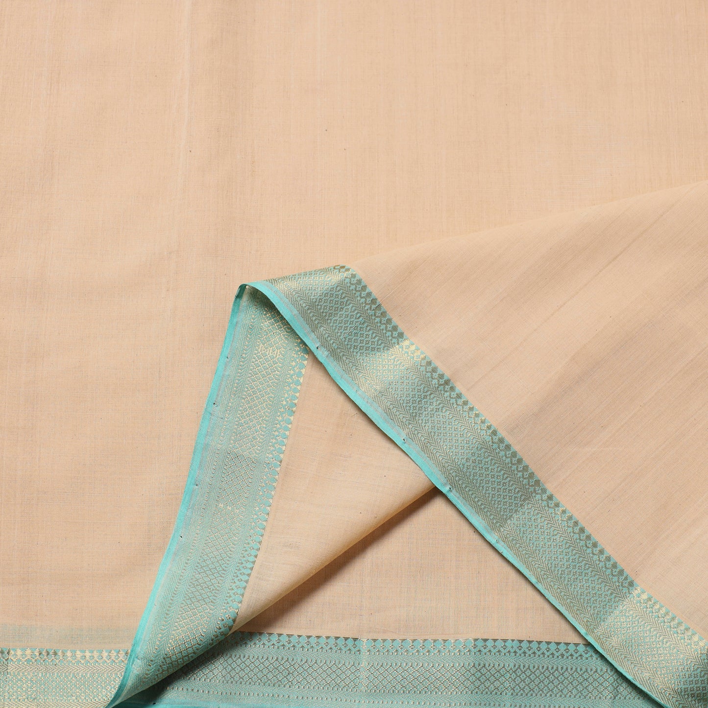 Beige - Mangalagiri Handloom Cotton Nizam Zari Border Fabric